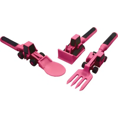 Constructive Eating Construction Eating Utensils For Kids And Toddlers In Pink