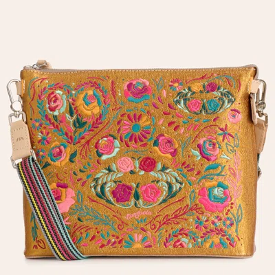 Consuela Bronzer Downtown Floral Embroidered Crossbody Bag In Brown