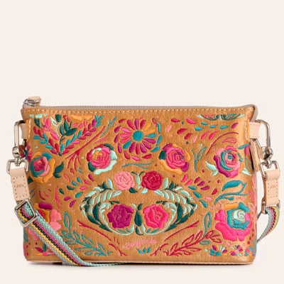 Consuela Bronzer Midtown Tan Floral Embroidered Crossbody Bag In Brown