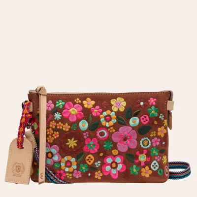 Consuela Sienna Midtown Brown Floral Embroidered Crossbody Bag