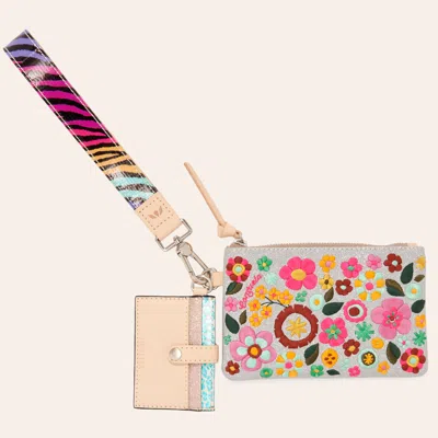 Consuela Tink Combi Floral Embroidered Wristlet Wallet In Silver