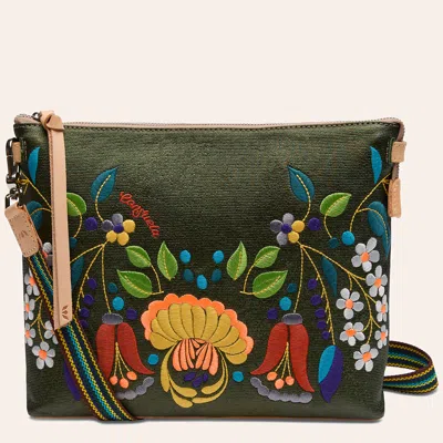 Consuela Vic Downtown Olive Floral Embroidered Crossbody Bag In Green