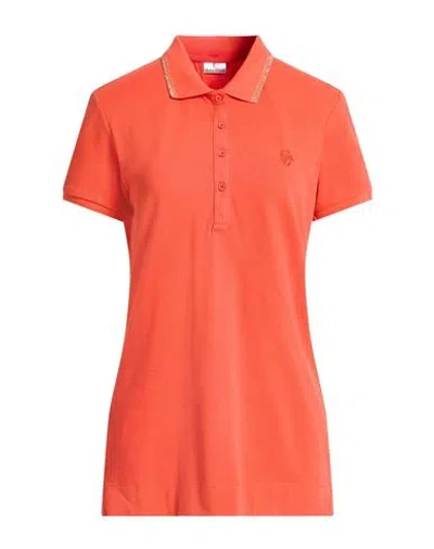 Conte Of Florence Woman Polo Shirt Orange Size Xl Cotton, Elastane