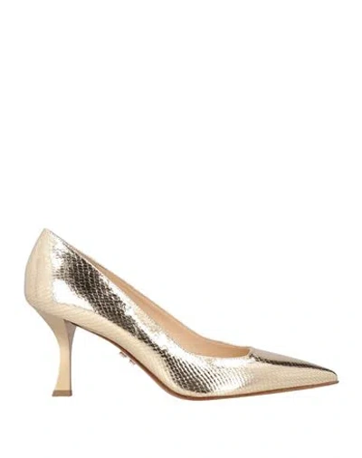 Conte Of Florence Woman Pumps Platinum Size 6.5 Leather In Gold
