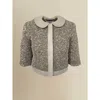 Contessa Mills Blair Whimsical Feminine Lambskin-trim Cardigan In Gray