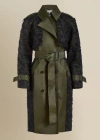 Contessa Mills Claw Lace-trimmed Elegant Cinched Trench Coat In Green