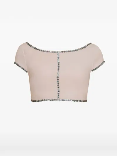 Contessa Mills Coraline Charcoal Shell-button Satin Crop Top In Multi