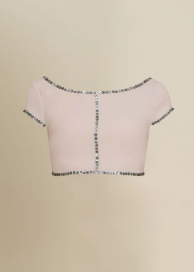 Contessa Mills Coraline Charcoal Shell-button Satin Crop Top In Multi