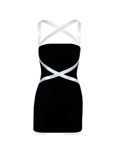 Contessa Mills X Fitted Stretch-linen Mini Dress In Black