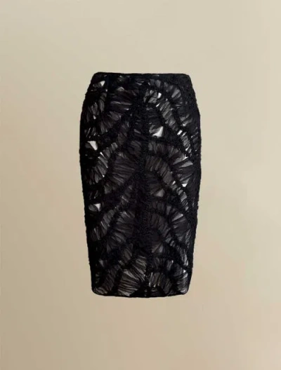 Contessa Mills Fleur Sheer Abstract Lace Midi Pencil Skirt In Black