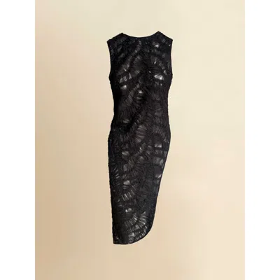 Contessa Mills Fleur Sheer Italian Lace Asymmetrical Sleeveless Top In Black