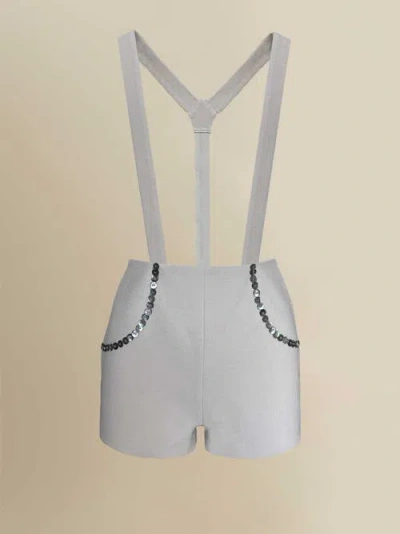 Contessa Mills Ginny Tailored Mid-rise Removable Suspender Shorts In Gray