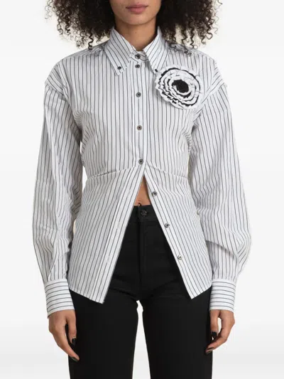 Contessa Mills Helix Striped Satin-trim Oxford Shirt In Gray