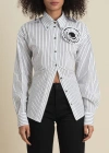 Contessa Mills Helix Striped Satin-trim Oxford Shirt In Gray