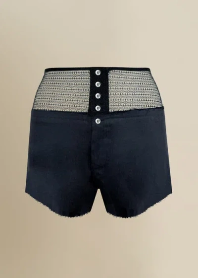 Contessa Mills Laissez High-waisted Stretch Linen Short In Blue