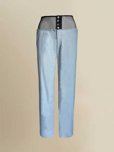 Contessa Mills Linen Laissez High-waisted Stretch Pants In Blue