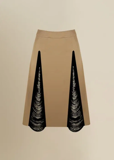 Contessa Mills Madeleine Soft Fringe-trimmed Stretch Cotton Poplin Skirt In Gold