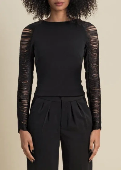 Contessa Mills Medusa Fitted Hand-dyed Fringe Stretch Crepe Top In Black