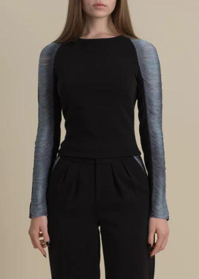 Contessa Mills Medusa Fitted Hand-dyed Fringe Stretch Crepe Top In Gray
