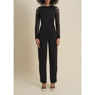 Contessa Mills Medusa Fringe Loose-fit Double-pleat Stretch Crepe Trousers In Black