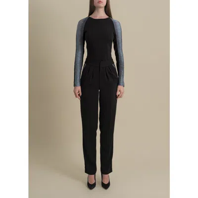 Contessa Mills Medusa Fringe Loose-fit Double-pleat Stretch Crepe Trousers In Gray