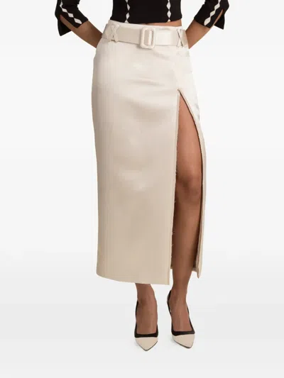 Contessa Mills Morgaine Mid-rise Fluid Elegant Shiny Sateen Skirt In Multi