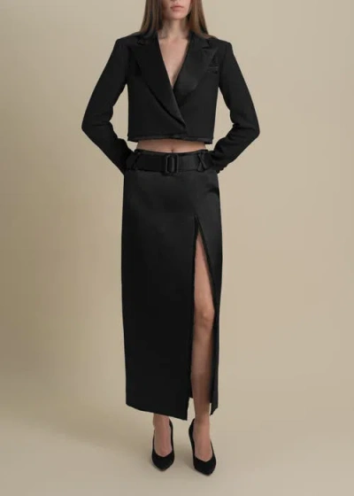 Contessa Mills Morgaine Mid-rise Fluid Elegant Shiny Sateen Skirt In Black