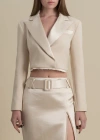 Contessa Mills Morgaine Stretch Sateen Structured Refined Cropped Blazer In Neutral