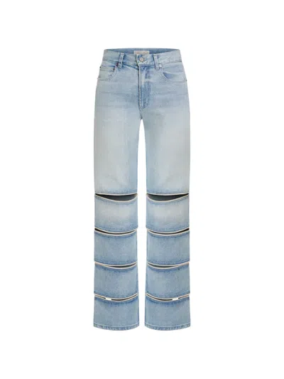 Contessa Mills New Arcada Leather-trimmed Slit Jeans In Blue