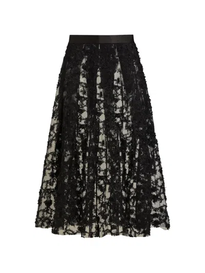 Contessa Mills Raven Floral-appliqué Sheer Skirt In Black