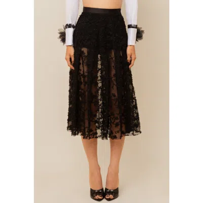 Contessa Mills Raven Lace Satin-trim Skirt In Black