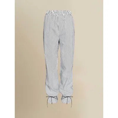 Contessa Mills Thomasin Relaxed Striped Cotton Ankle-tie Pants In Gray