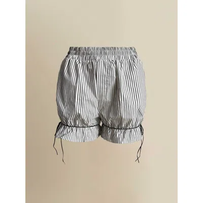Contessa Mills Thomasin Striped Cotton Leather-tie Bloomers In Gray