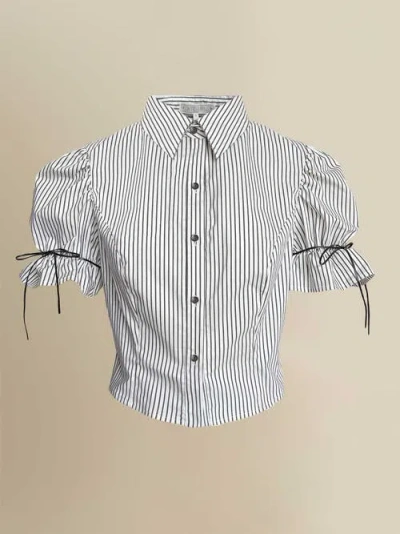 Contessa Mills Thomasin Structured Puff-sleeve Cotton Oxford Blouse In Gray