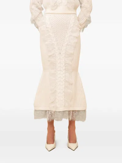 Contessa Mills Wildes Lace-trimmed Cable-knit Skirt In Pink