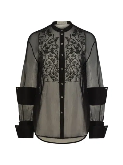 Contessa Mills Winifred Bead-embroidered Silk-organza Blouse In Black