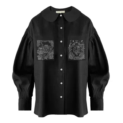 Contessa Mills Women's Linen Tarot Oxford Shirt In Black