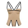Contessa Mills Madeleine Fitted Corset-inspired Poplin Top In Brown