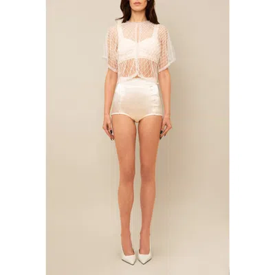 Contessa Mills Wraith Beaded Tulle Sheer Top In White
