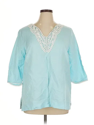 Pre-owned Context Exclusively For Lord & Taylor 3/4 Sleeve Blouse In Blue