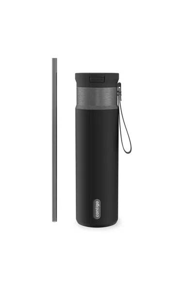 Contigo Snapseal 24 oz Leakproof Stainless Steel Bottle With Carrying Strap And Reusable Straw In Black