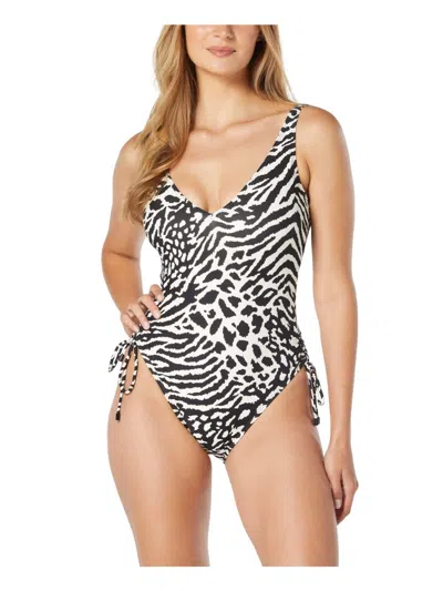 Contours By Coco Reef Womens Zebra Shirred One-piece Swimsuit In Black