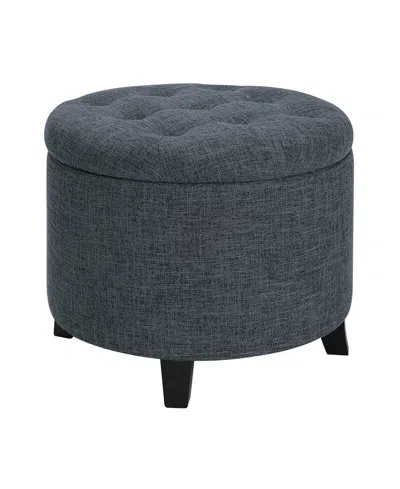 Convenience Concepts 17" Plywood Round Storage Ottoman In Blue