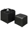 CONVENIENCE CONCEPTS 17.5" FAUX LEATHER PARK AVENUE OTTOMAN WITH STOOL AND TRAY