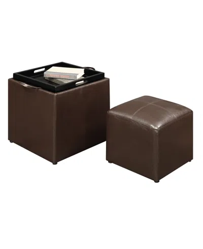 Convenience Concepts 17.5" Faux Leather Park Avenue Ottoman With Stool And Tray In Espresso Faux Leather