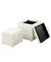 Convenience Concepts 17.5" Faux Leather Park Avenue Ottoman With Stool And Tray In Ivory Faux Leather