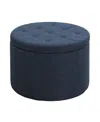 Convenience Concepts 22" Faux Linen Round Shoe Storage Ottoman