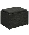 CONVENIENCE CONCEPTS 22.75" FAUX LINEN ACCENT STORAGE OTTOMAN WITH TRAY