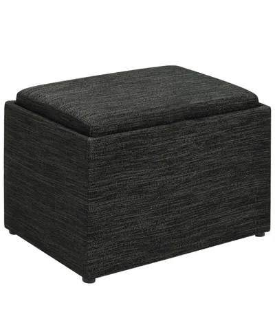 Convenience Concepts 22.75" Faux Linen Accent Storage Ottoman With Tray In Dark Charcoal Gray Fabric