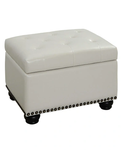 Convenience Concepts 24" Faux Leather 5th Avenue Storage Ottoman In Ivory Faux Leather